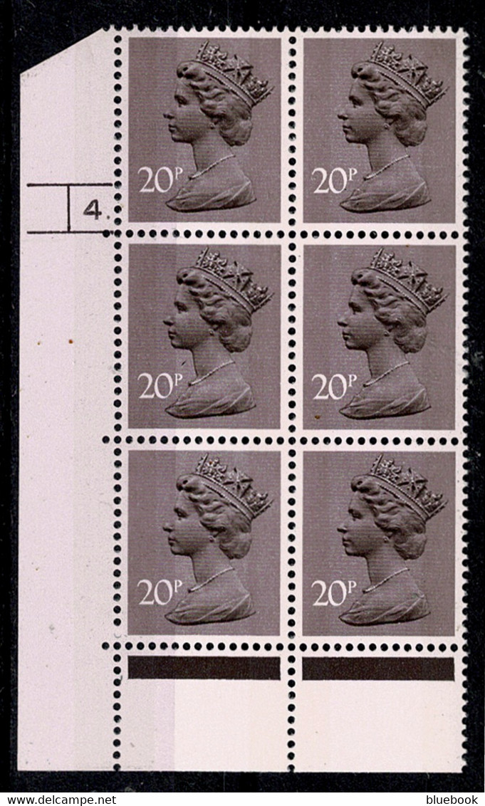 Ref 1569 - GB 20p Machin Stamps Cylinder Block Of 6 ( 4 Dot) - Hojas & Múltiples