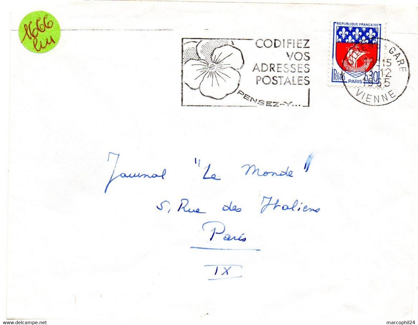 VIENNE - Dépt N° 86 = POITIERS GARE 1965 = FLAMME Non Codée = SECAP Multiple ' PENSEZ + CODIFIEZ' = Pensée N° 1 - Código Postal