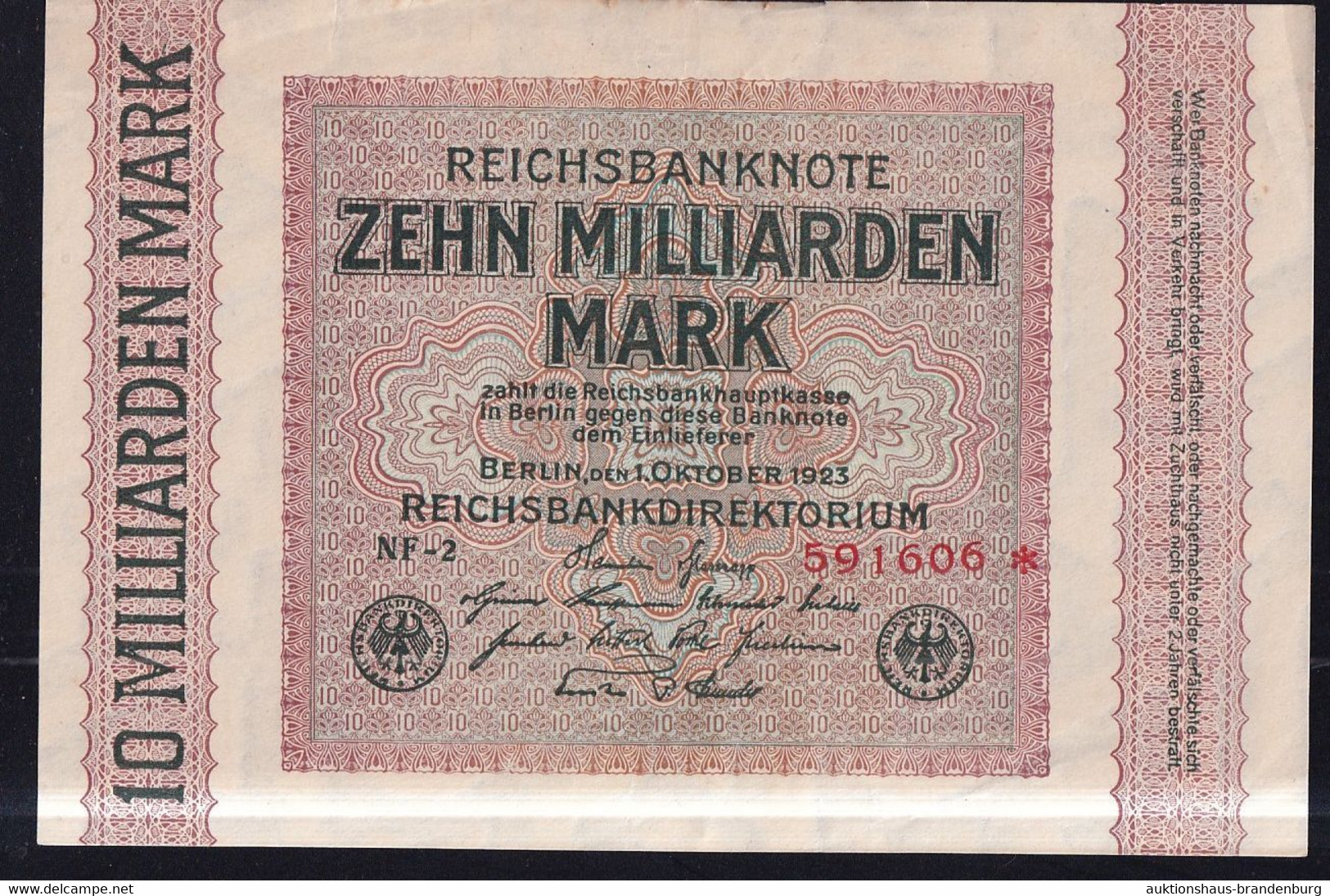 10 Milliarden Mark 1.10.1923 - Wz Hakensterne - FZ NF - Reichsbank (DEU-136f) - 10 Milliarden Mark