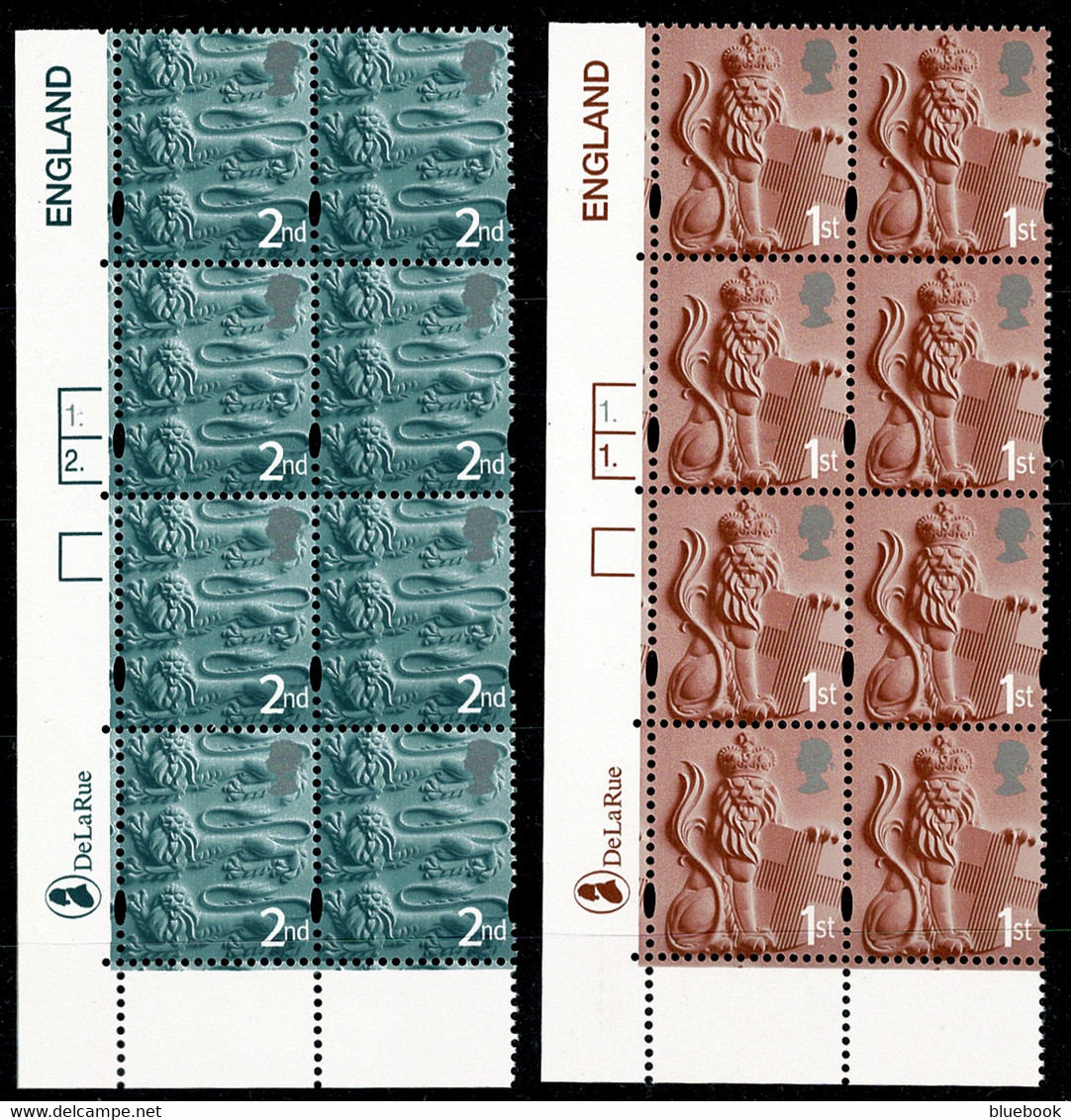 Ref 1572 - GB 2003 England 2nd Class - Euro "E" Regionals In Plate Blocks Of 8 - MNH - Inghilterra