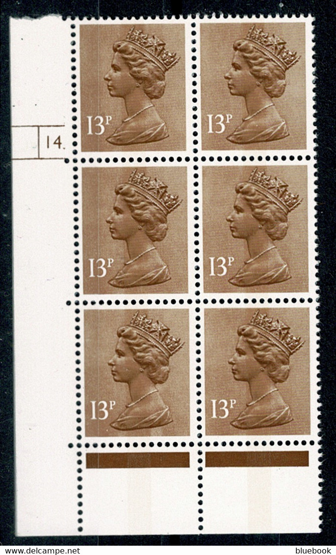 Ref 1572 - GB 13p Machin Cylinder Block (14 Dot) Of 6 MNH Stamps - Hojas & Múltiples