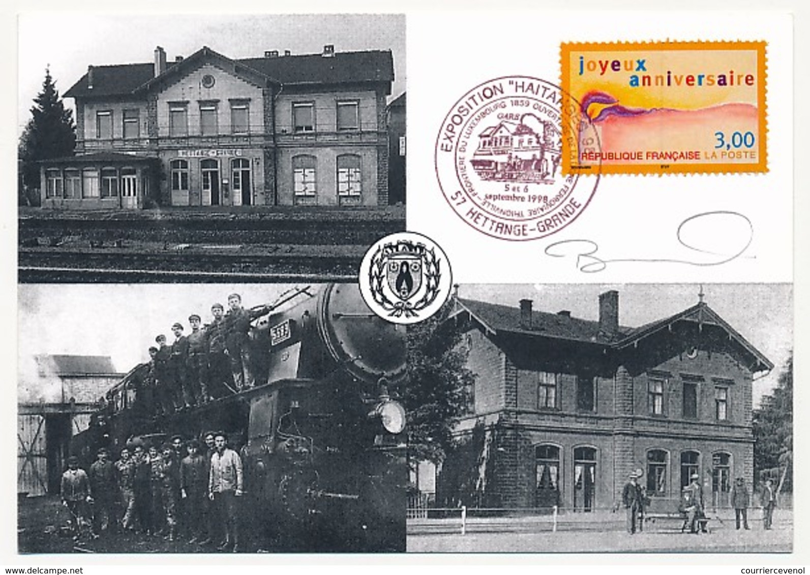 FRANCE - Cachet Temp "Exposition Haitanges 98" 57 HETTANGES-GRANDE S/CPM Gare De Hettange Grande - Trenes