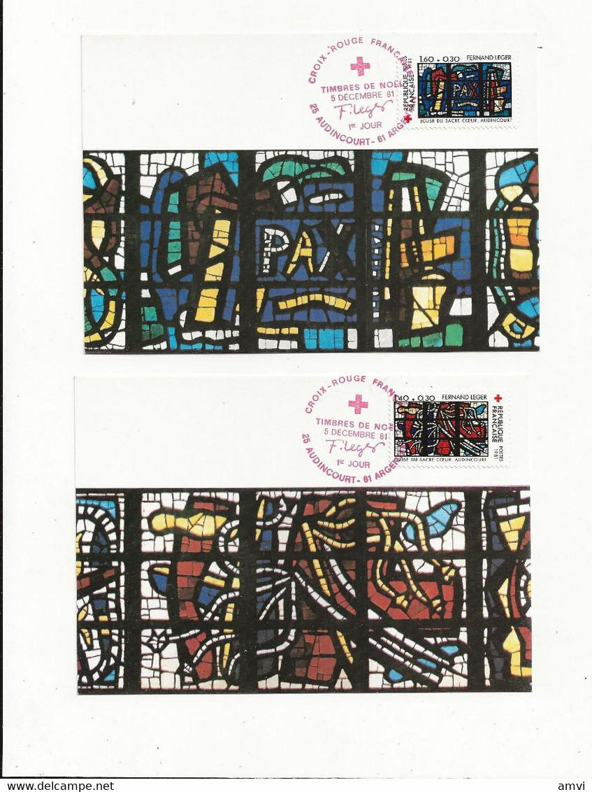 22-10-3079 2 Cartes Croix Rouge Française 1981 Fernand Leger Eglise Sacre Coeur Audincourt - Collections, Lots & Series