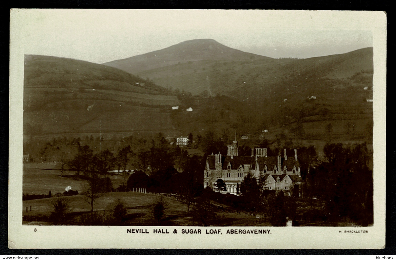 Ref 1575 -  Early Real Photo Postcard - Nevill Hall & Sugar Loaf - Abergavenny Monmouthshire - Monmouthshire