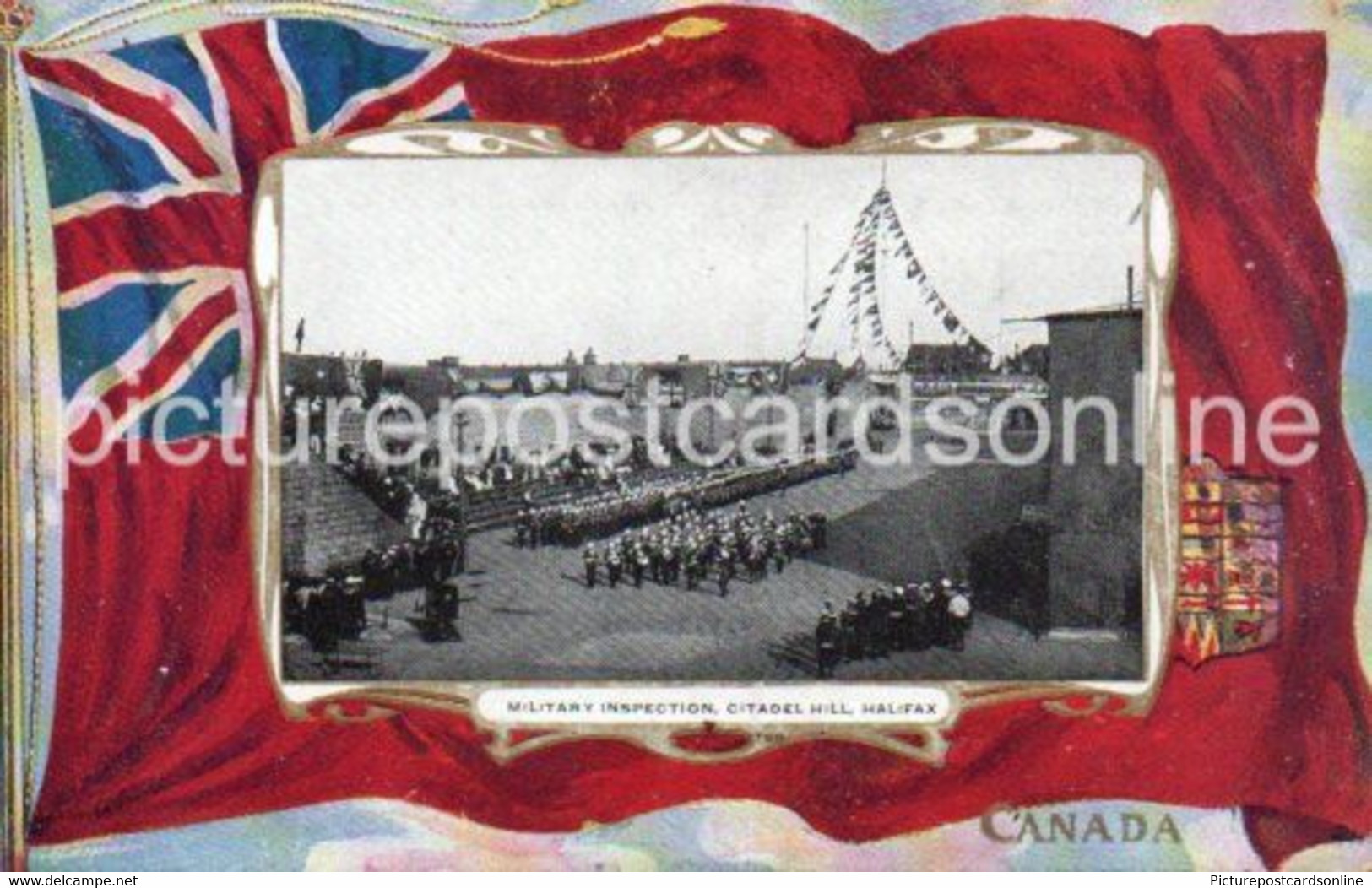 MILITARY INSPECTION CITADEL HILL HALIFAX OLD POSTCARD CANADA FLAG BY W. E. HEBB HALIFAX - Halifax