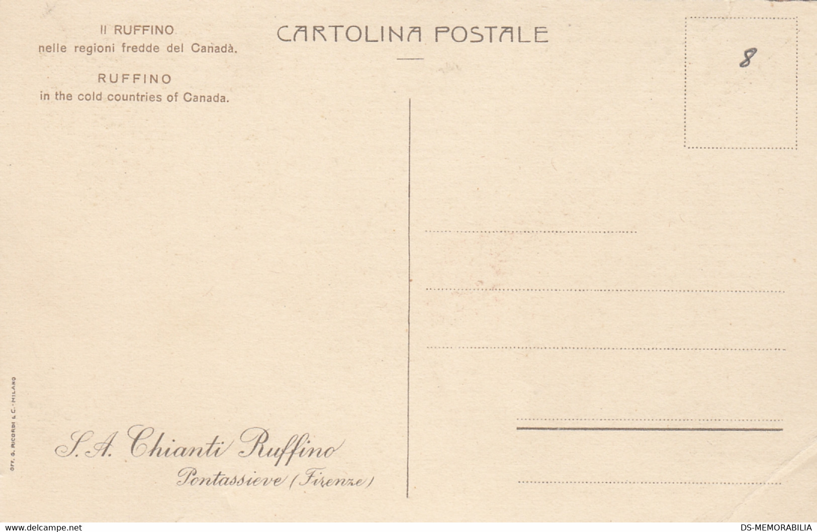 Chianti Ruffino Vino Wine Advertising Postcard Pontassieve Firenze - Vignes