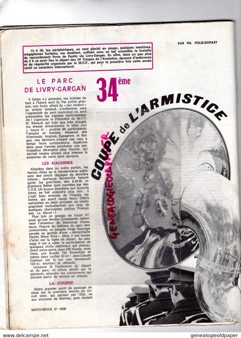 MOTO REVUE-1968-N° 1908-DRESDA TRITON-CROSS RICKMAN WESLAKE-GILERA-DRAGSTER-CASABLANCA-COUPE ARMISTICE-SIDE CAR-FUORI