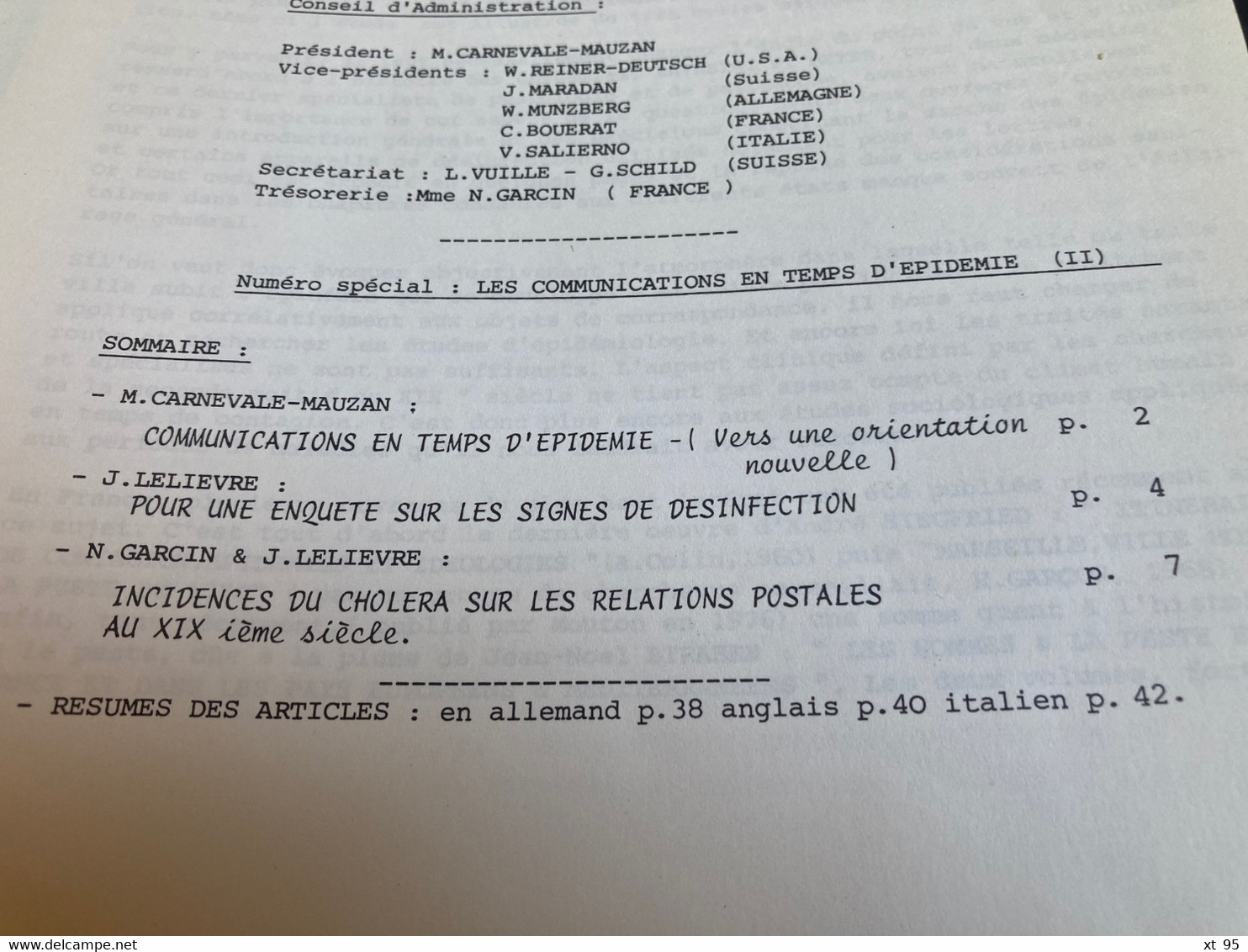 Societe Internationale Histoire Postale - N°32-33-34-35 - Les Communications En Temps D Epidemie I & II - Philatelie Und Postgeschichte