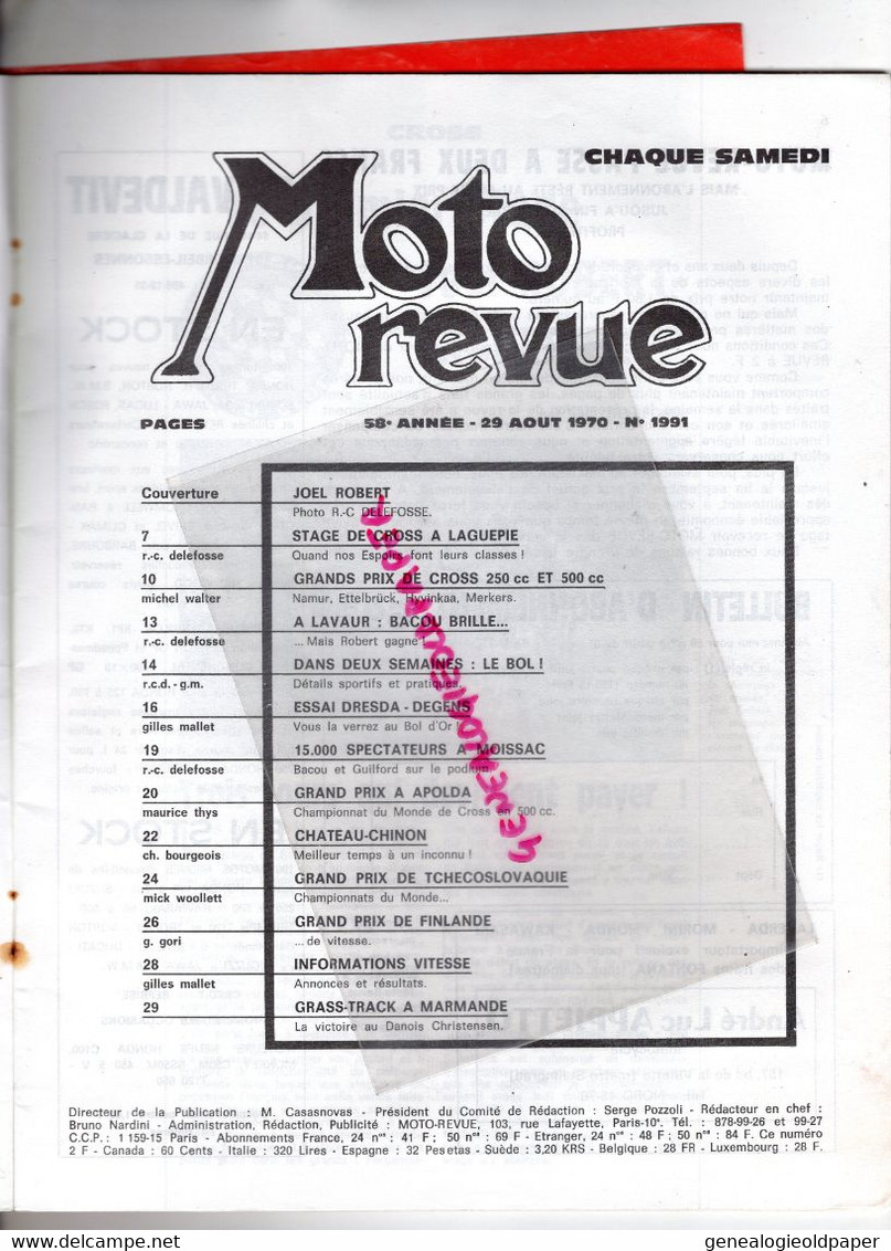 MOTO REVUE-1970-N° 1991-CROSS-GRASS TRACK-DRESDA DEGENS-BOL OR- LINAS MONTLHERY-LAGUEPIE-LAVAUR-MOISSAC-APOLDA-CHINON - Motorfietsen