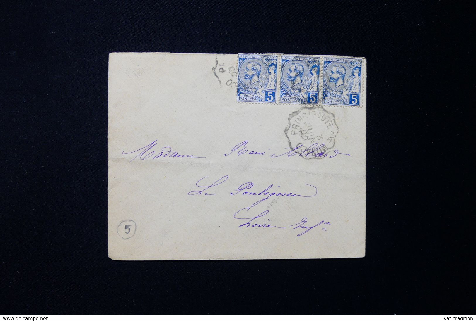 MONACO - Affranchissement Prince Albert 1er En Bande De 3 Sur Enveloppe Pour Le Pouliguen En 1900 - L 132325 - Cartas & Documentos