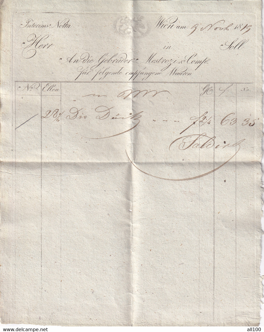 A19455 - INVOICE FROM AUSTRIAN EMPIRE 1819 WIEN VIENNA AUSTRIA INTERIMS NOTTA GEBRUDERE MESTROZI UND COMP FUR FOLGENDE - Austria