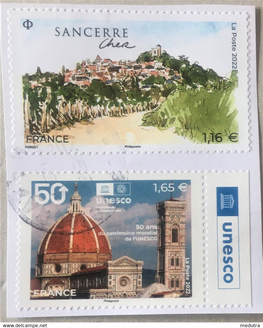 France 2022 : Timbres Sancerre Et Unesco Oblitérés - Usados