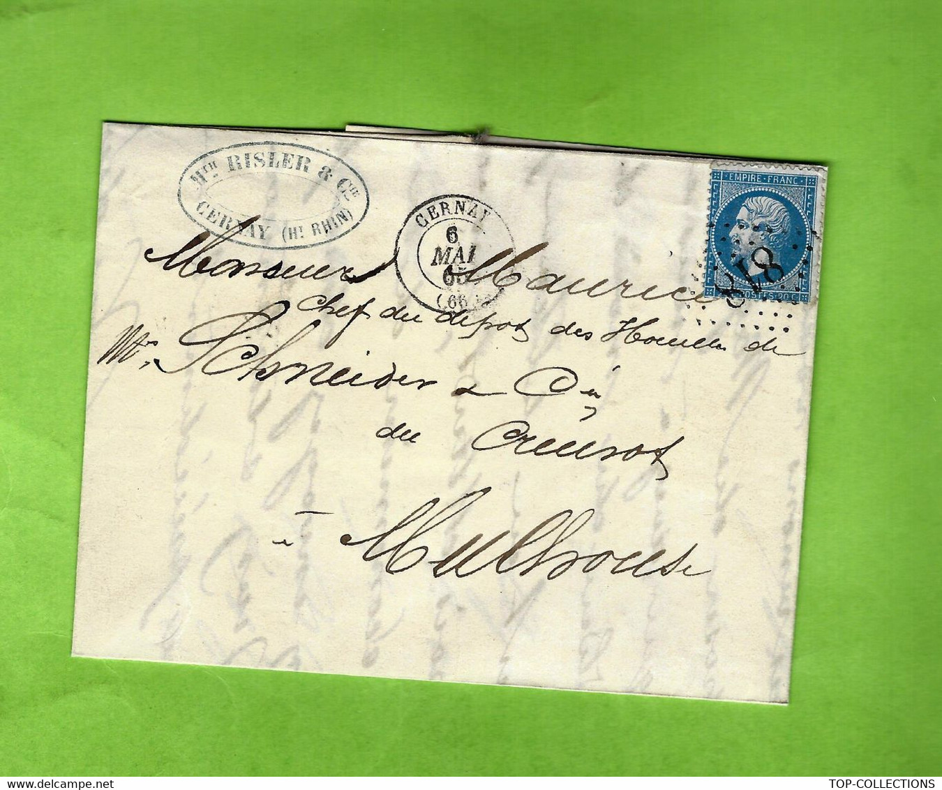 ALSACE  INDUSTRIE 1865 de Cernay Haut Rhin sign. Risler Mathieu MANUFACTURE pour Schneider Le Creusot dépôt de  Mulhouse
