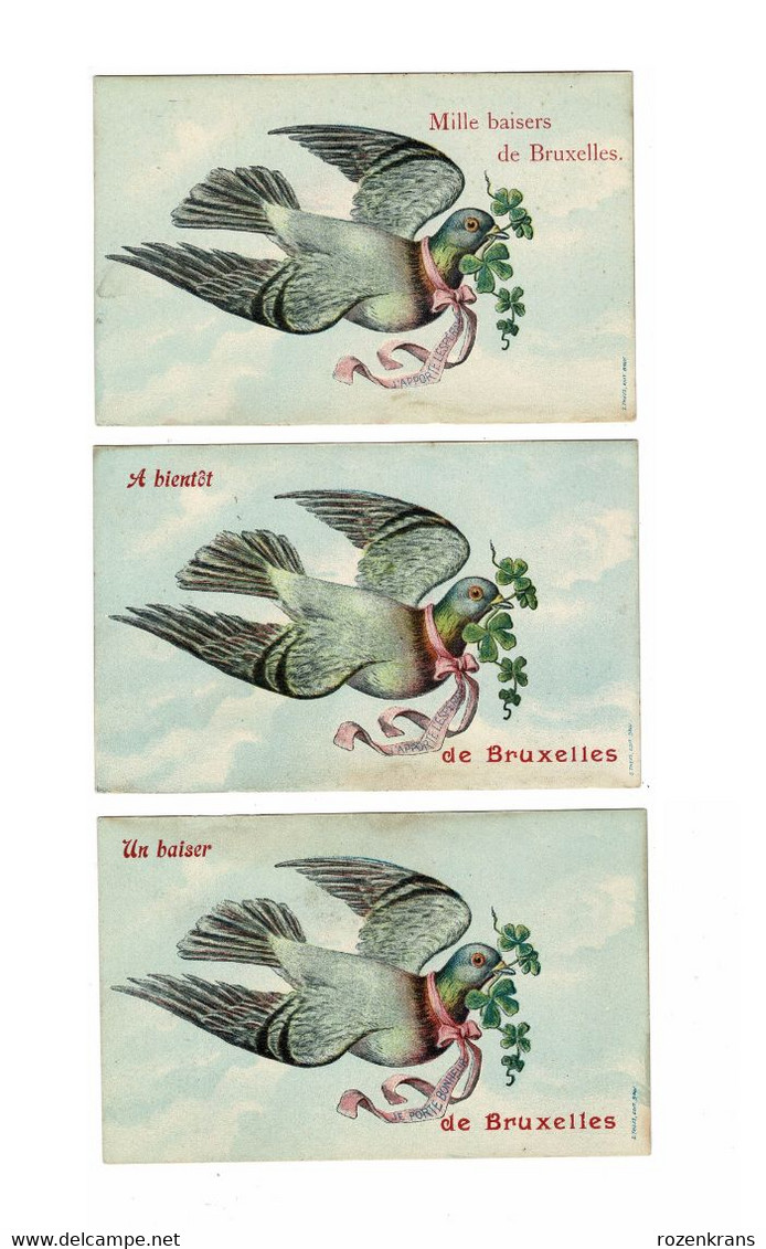 Lot 3 X CPA Fantaisie CPA Le Pigeon Un Baiser Duif Souvenir D'amitié Editeur Theys Bruxelles - Lotti, Serie, Collezioni