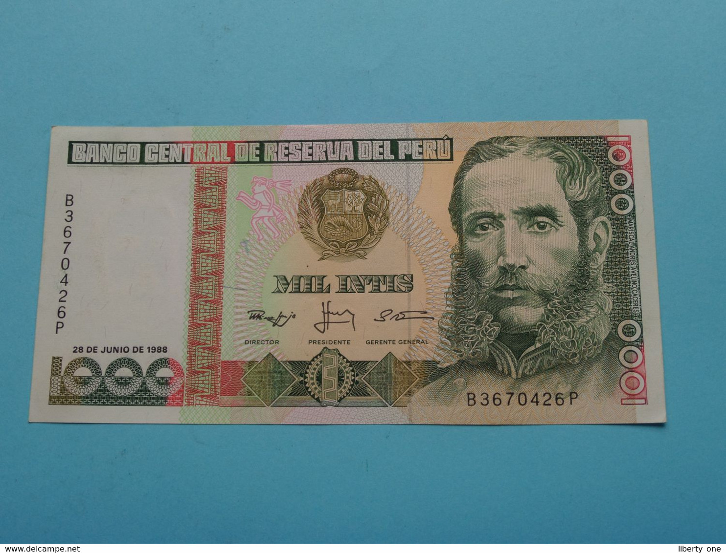 1000 Mil Intis ( 28 De Junio 1988 - B3670426P ) PERU ( For Grade, Please See Photo ) UNC ! - Perù