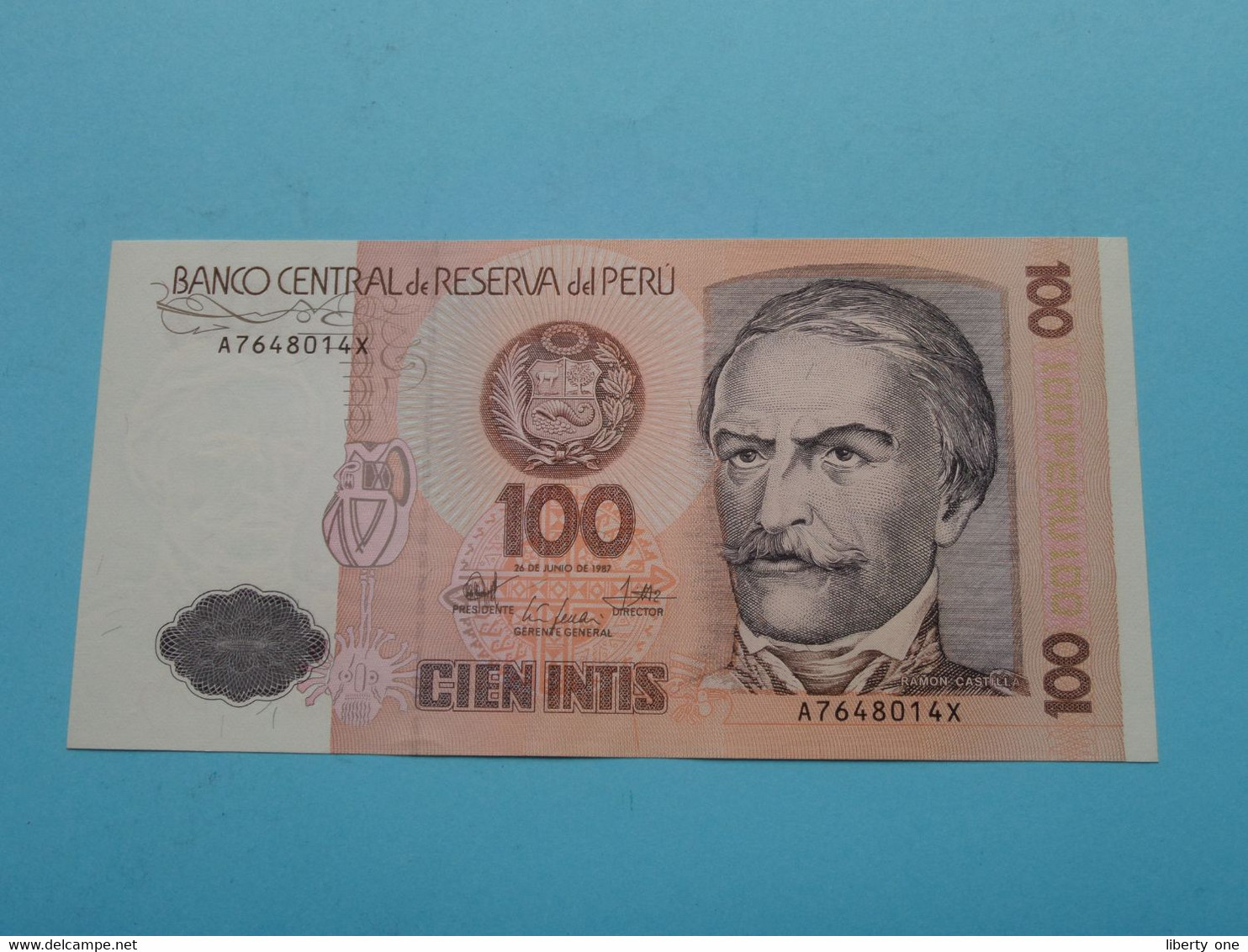 100 Cien Intis ( 28 De Junio 1987 - A7648014X ) PERU ( For Grade, Please See Photo ) UNC ! - Perù