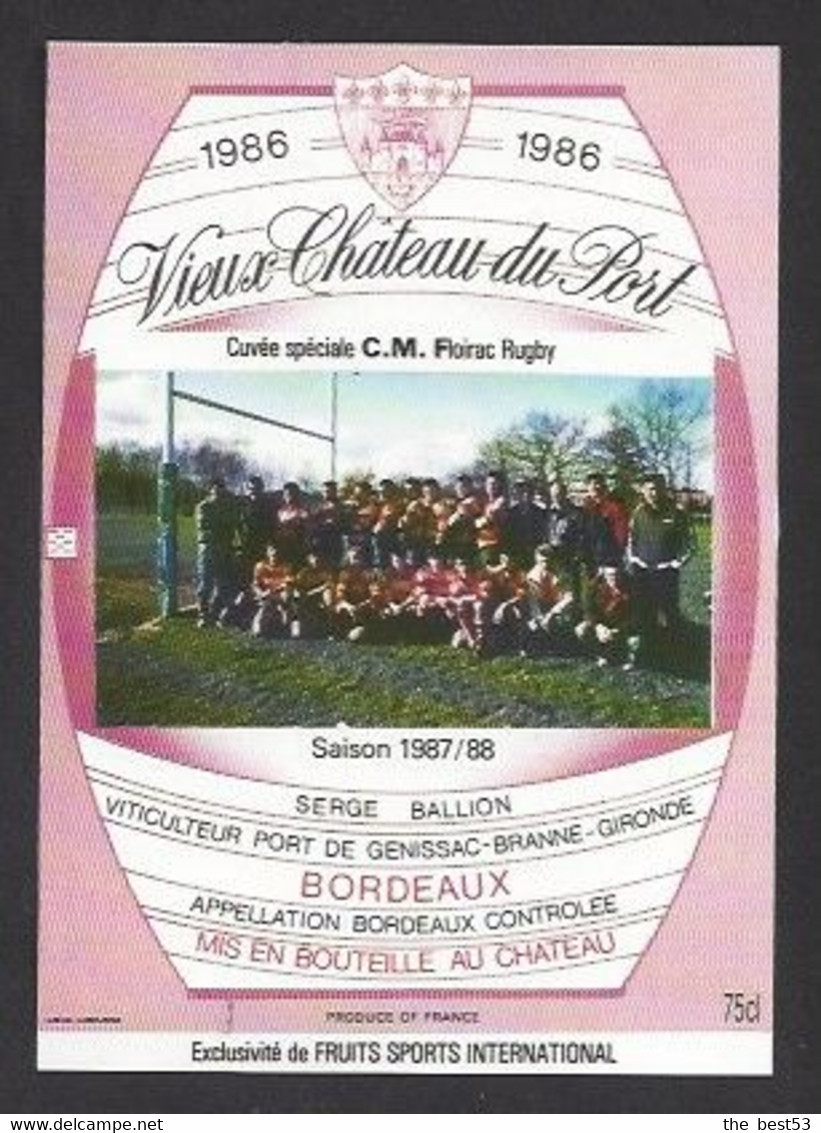 Etiquette De Vin Bordeaux - Chateau Du Port  -  CM Floirac Rugby  (12)  -  Saison  87/88 - Autres & Non Classés