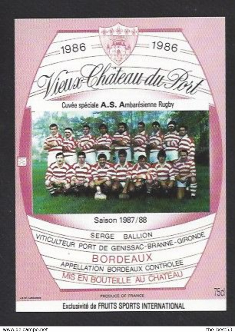 Etiquette De Vin Bordeaux - Chateau Du Port - AS Ambarésienne Rugby à Ambarès Et Lagrave (33) - Otros & Sin Clasificación