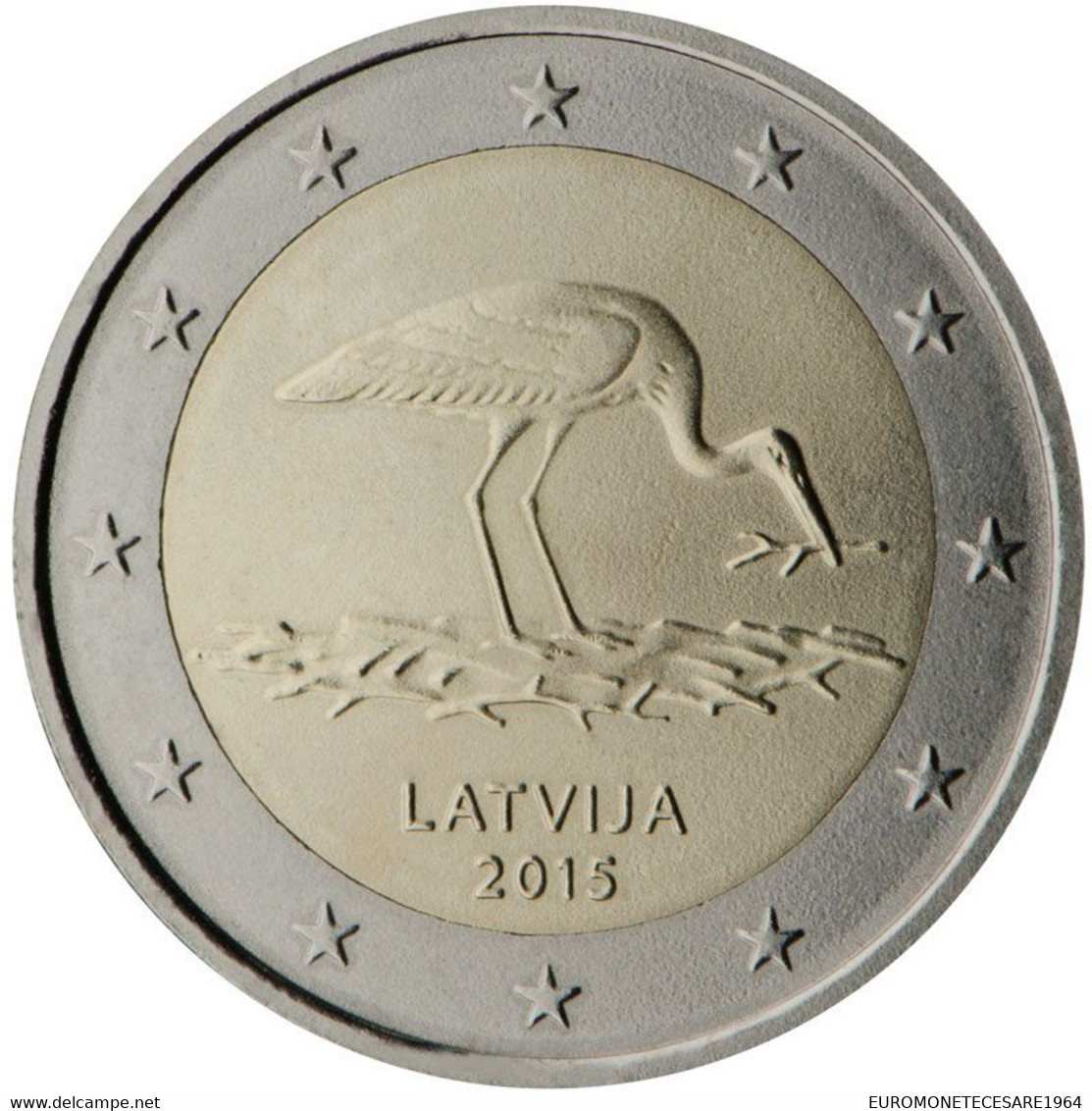 2 EURO LETTONIA   2015 COMMEMORATIVO CICOGNA NERA  FIOR DI CONIO     B.U. FROM ROLLS - Lettonie