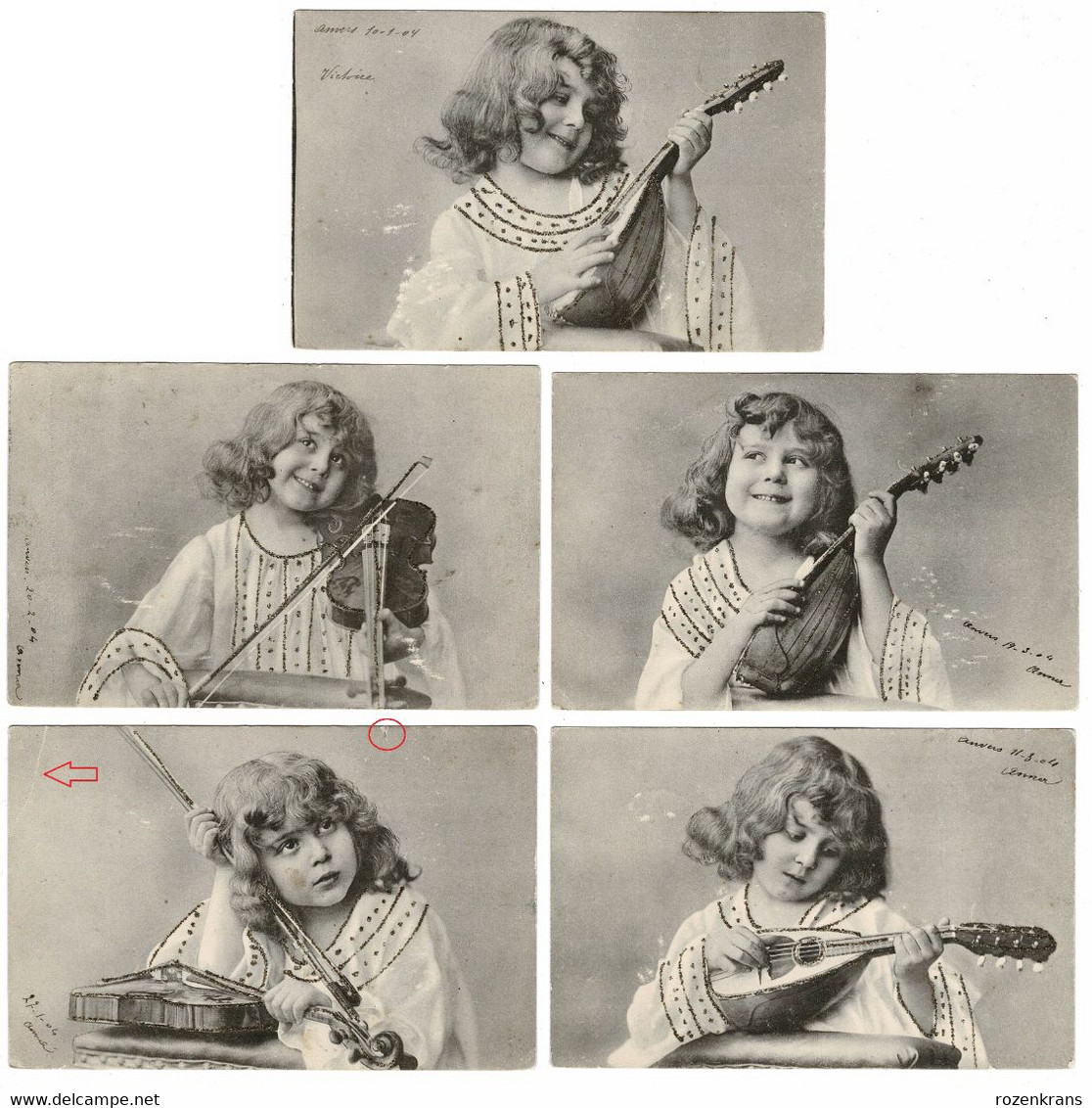 Lot 5 X CPA Fantaisie Enfant Child Kind Girl Fille Jouant La Mandoline Et Le Violon Silverdust Musique Music - Verzamelingen & Reeksen