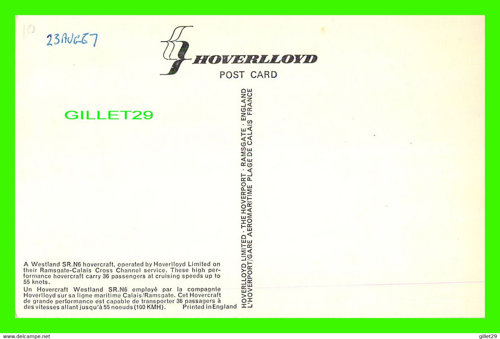 SHIP, BATEAU -  " HOVERLLOYD " - 4 MULTIVUES -  A WESTLAND SR. N6 HOVERCRAFT - - Hovercraft
