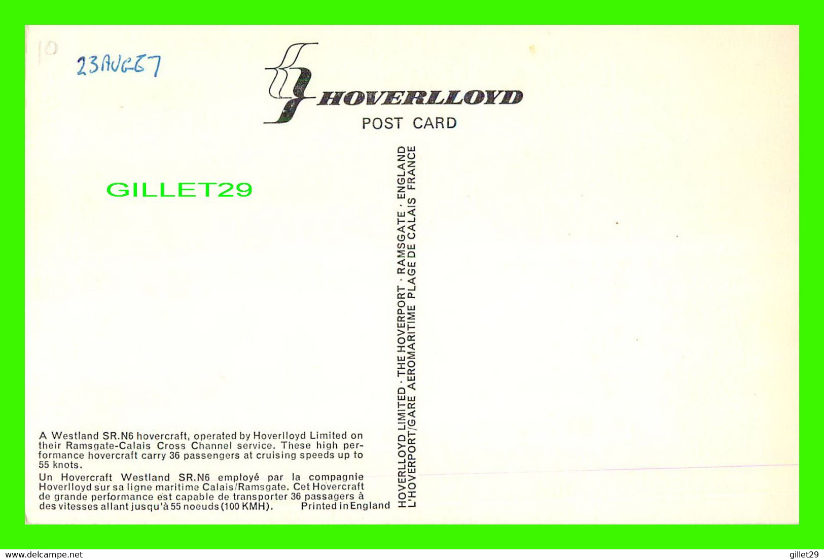 SHIP, BATEAU -  " HOVERLLOYD " - 4 MULTIVUES -  A WESTLAND SR. N6 HOVERCRAFT - - Aerodeslizadores