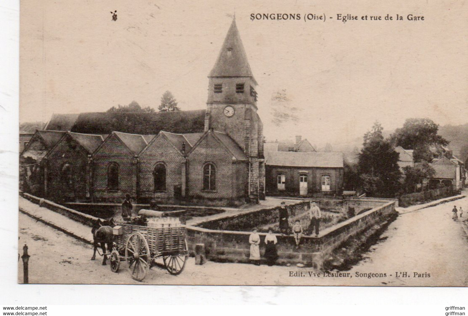 SONGEONS EGLISE ET RUE DE LA GARE 1919 TBE - Songeons