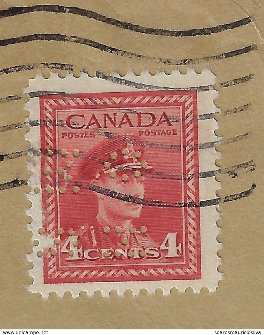 Canada 1946 Department Of Veterans Affairs Cover With Perfin OH/MS On Her/His Majesty 's Service + 4 Stamp - Perfin