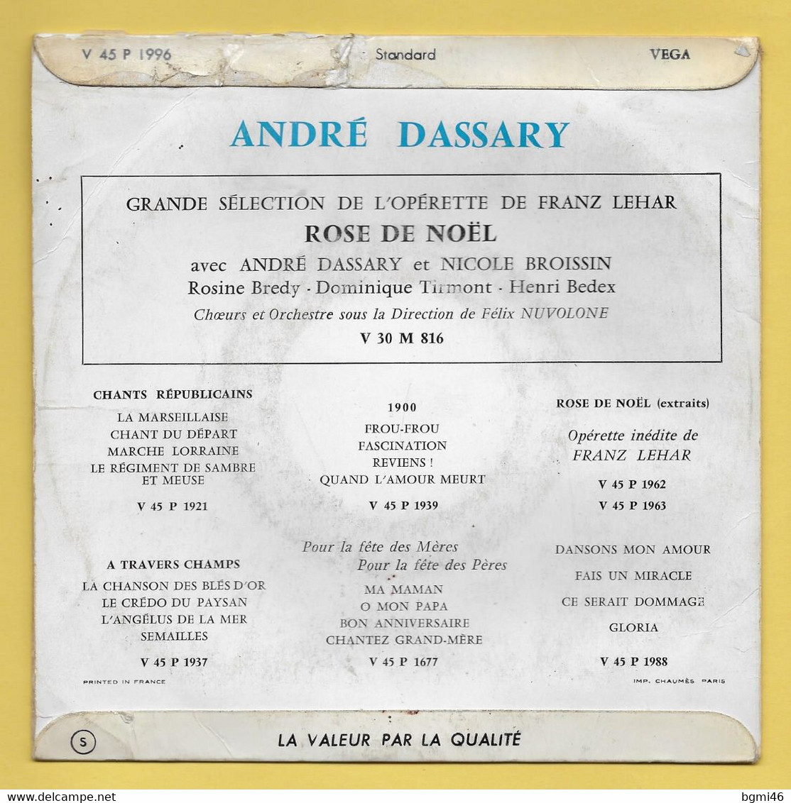 Disque Vinyle 45 Tours : ANDRE DASSARY : Airs Religieux : Voir Les 4 Titres Dans La Description..Scan A  : Voir 2 Scans - Gospel En Religie