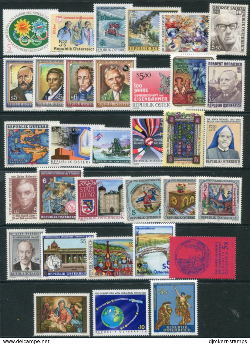 AUSTRIA 1992 Complete Commemorative Issues MNH / **.  Michel 2048-83, Block 11 - Unused Stamps