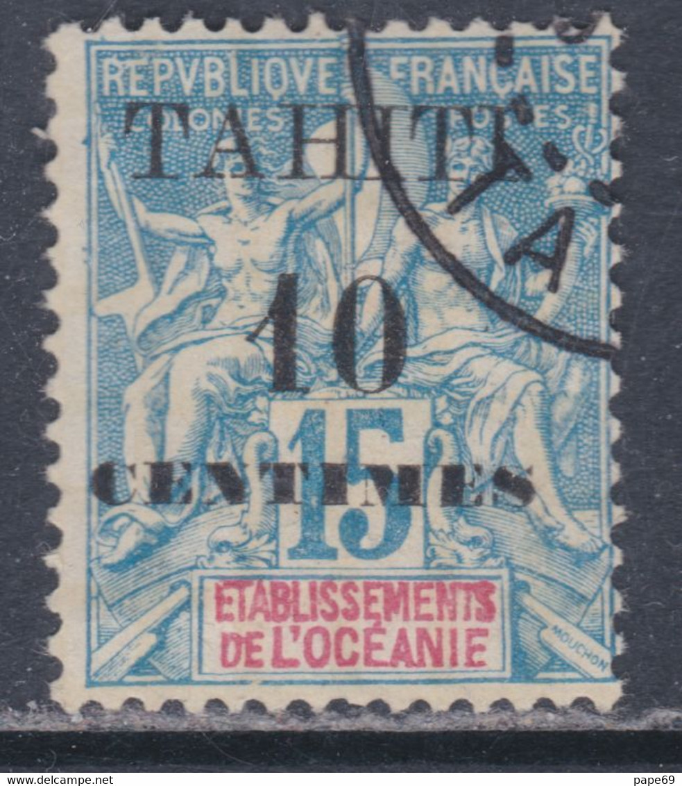 Tahiti N° 33 O Timbre D'Océanie De 1892 Surchargé : 10 C. Sur 15 C. Bleu, Oblitération Légère Sinon TB - Oblitérés