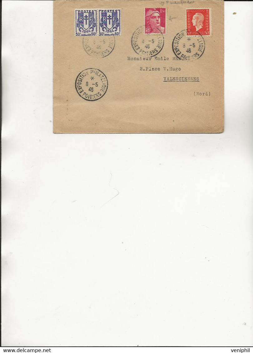 LETTRE AFFRANCHIE N° 673-685-712 -OBLITEREE CAD EXPOSITION PHILATELIQUE - POITIERS 1946 - Temporary Postmarks