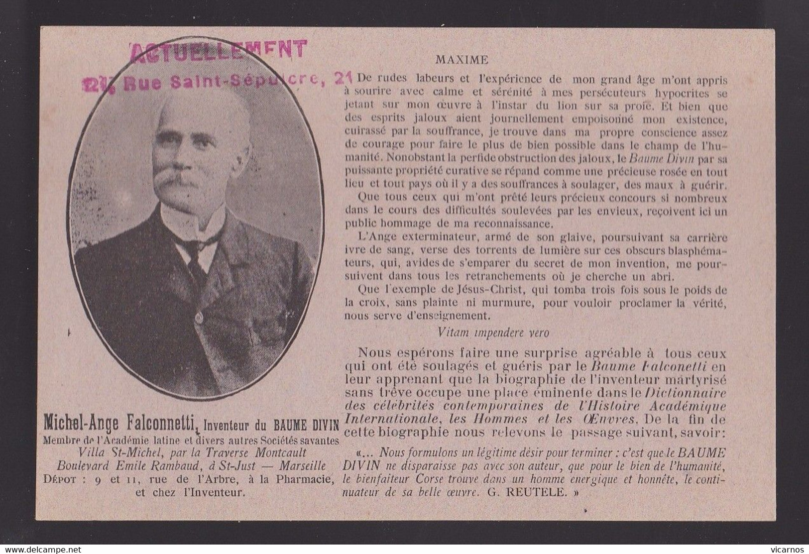 CP 13 MARSEILLE 13e Michel Ange Falconnetti Inventeur Du Baume Divin Boulevard Emile Rambaud St Just - Quartiers Nord, Le Merlan, Saint Antoine