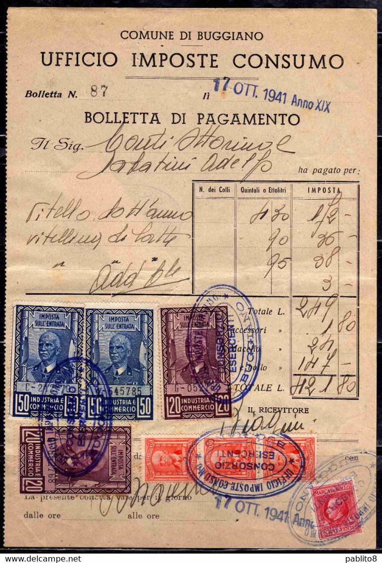 ITALIA REPUBBLICA ITALY REPUBLIC 1941 MARCA DA BOLLO REVENUE BOLLETTINO CONSORZIO ESERCENTI USATO USED OBLITERE' - Revenue Stamps