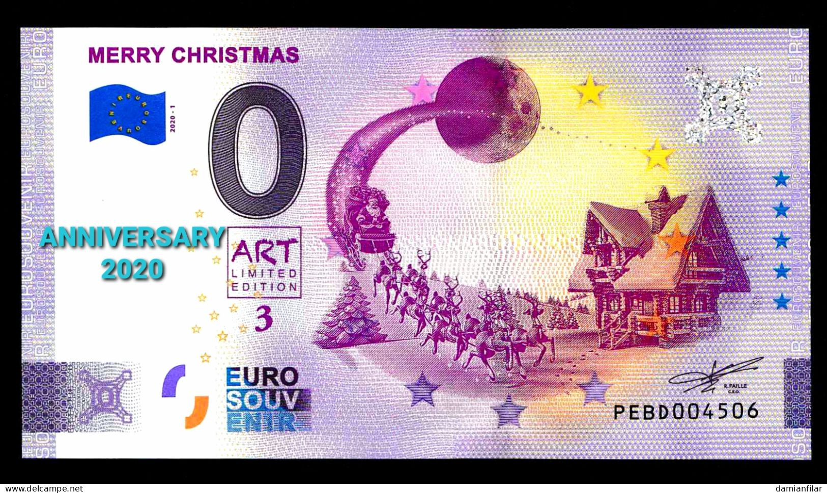 0 Euro Souvenir Merry Christmas Netherlands Art3 PEBD 2020-1 Anniversary - Autres & Non Classés