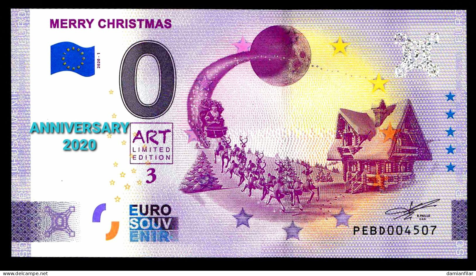 0 Euro Souvenir Merry Christmas Netherlands Art3 PEBD 2020-1 Anniversary - Autres & Non Classés