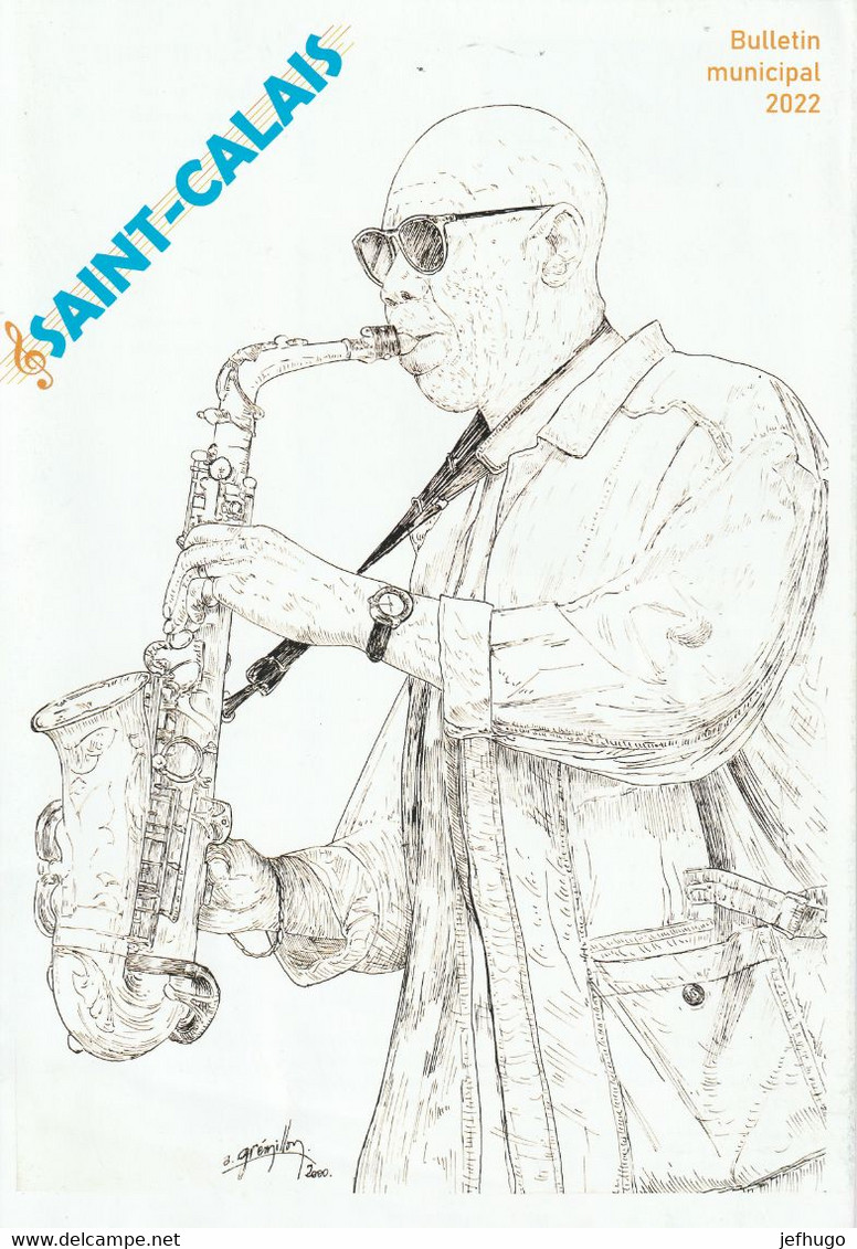 COUVERTURE BULLETIN MUNICIPAL SAINT CALAIS 72 . MANU DIBANGO SAXOPHONISTE . ILLUST . ALAIN GREMILLON . AN 2000 - Affiches & Posters