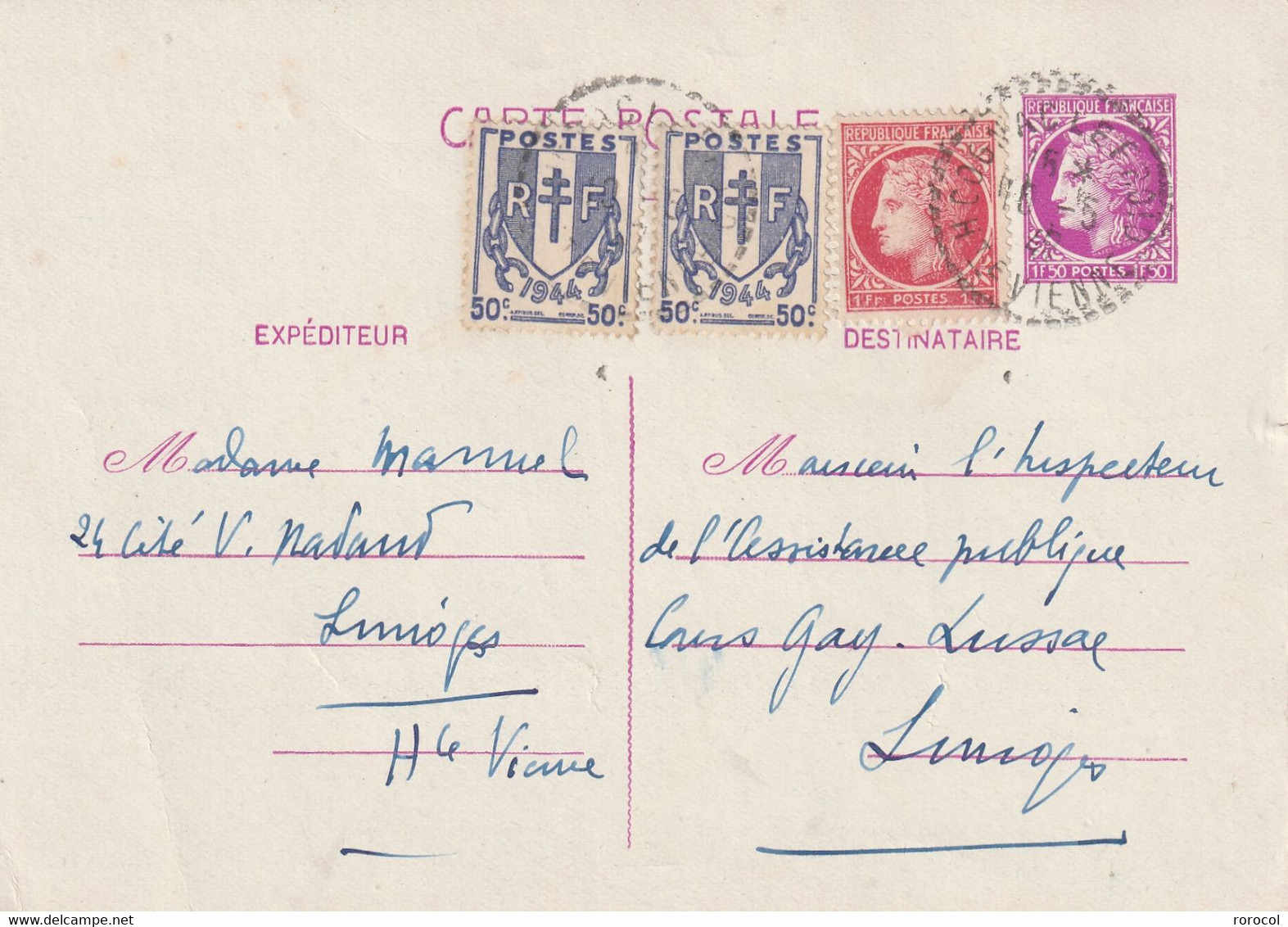 ENTIER POSTAL 1947 Affranchissement Complémentaire - 1945-47 Ceres De Mazelin