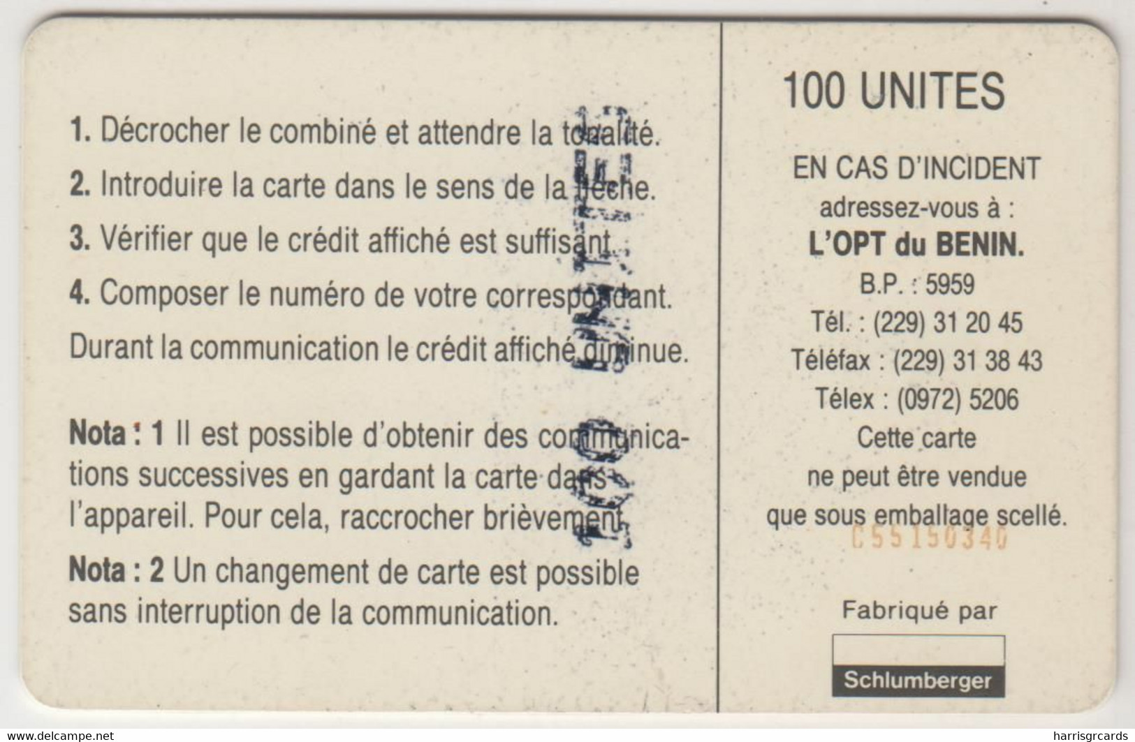 BENIN - Logo 100 (SC7 ISO), OPT, CN: C55150340, 100 U, Used - Benin