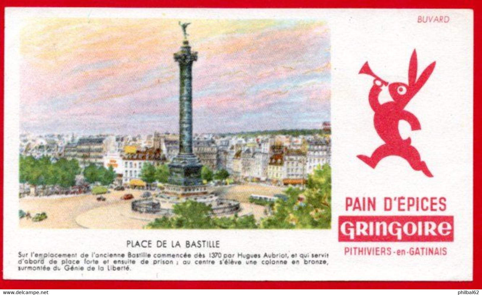 Buvard Pain D'épices Gringoire. Place De La Bastille. - Pain D'épices