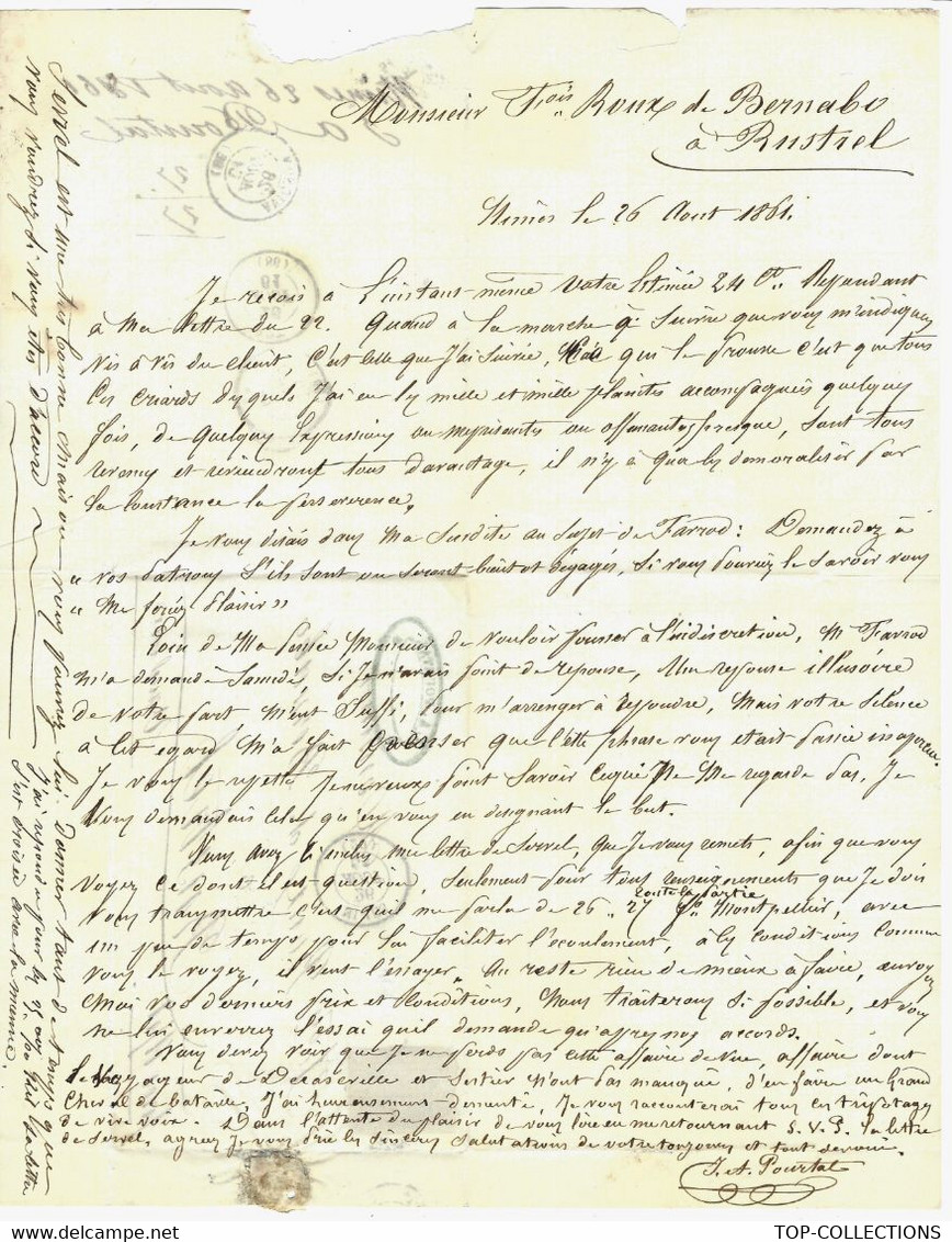 1861 LAC TIMBRE EMPIRE Non Dentelé De Nimes  Par Pourtal Pour Roux De Bernabo Maitre De Forges Rustrel Vaucluse - 1800 – 1899