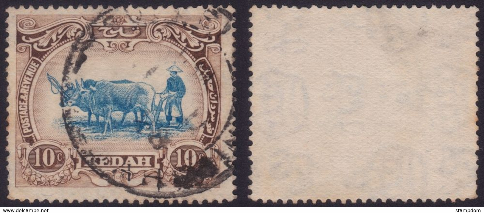 KEDAH 1921 10c Wmk.MSCA Sc#33 - USED @N187 - Kedah