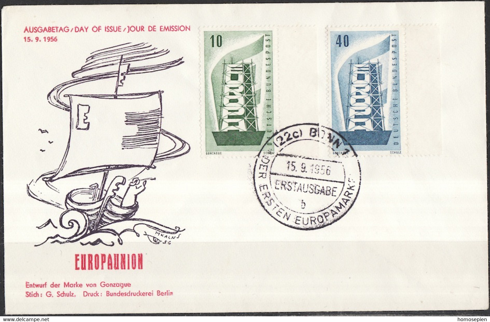 Europa CEPT 1956 Allemagne Fédérale - Germany - Deutschland FDC5 Y&T N°117 à 118 - Michel N°241 à 242 - 1956