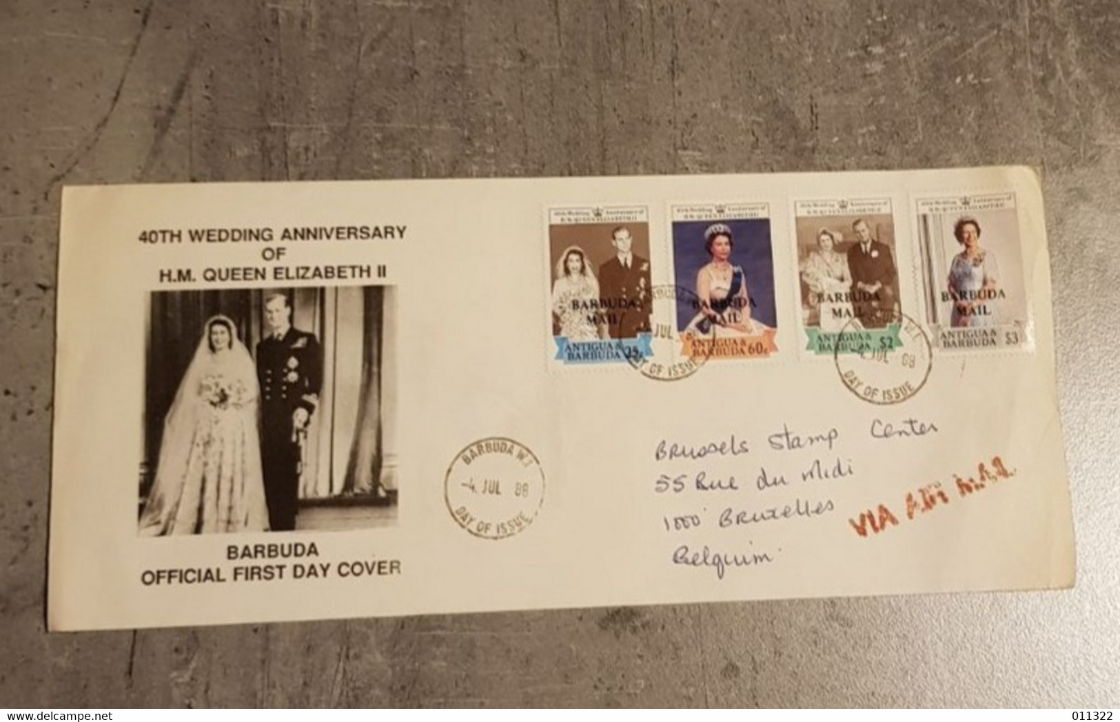 ANTIGUA &BARBUDA FDC 40TH WEDDING ANNIVERSARY OF H.M.QUEEN ELIZABETH II VIA AIR MAIL - Barbuda (...-1981)