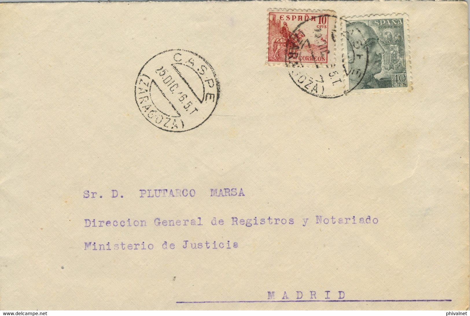 1946 ZARAGOZA , SOBRE CIRCULADO ENTRE CASPE Y MADRID , LLEGADA - Covers & Documents