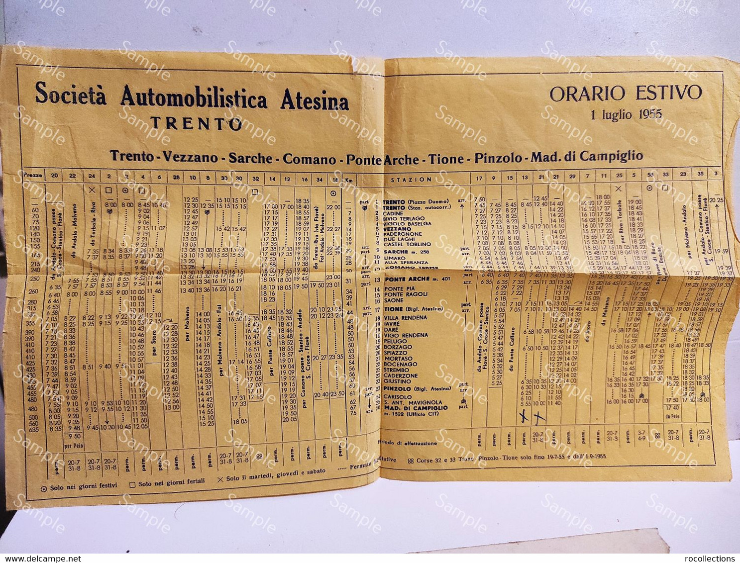 Soc Automobilistica Atesina ORARIO ESTIVO 1955 Trento Vezzano Sarche Comano Tione Pinzolo Ponte Arche Iavre Saone Limaro - Europe