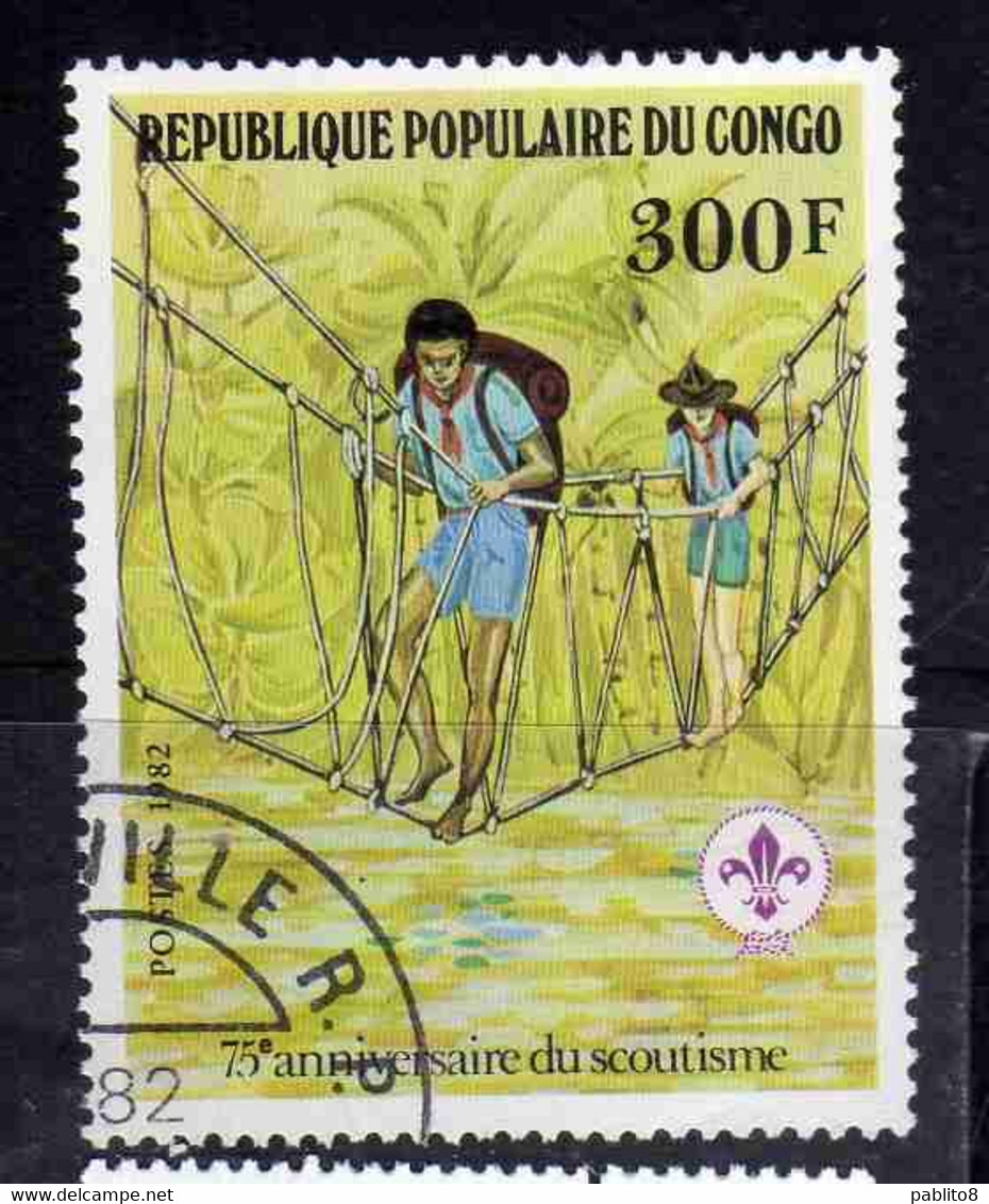 CONGO PEOPLE'S REPUBLIQUE REPUBLIC 1982 SCOUTING YEAR CROSSING ROPE BRIDGE 300fr OBLITERE' USED USATO - Oblitérés