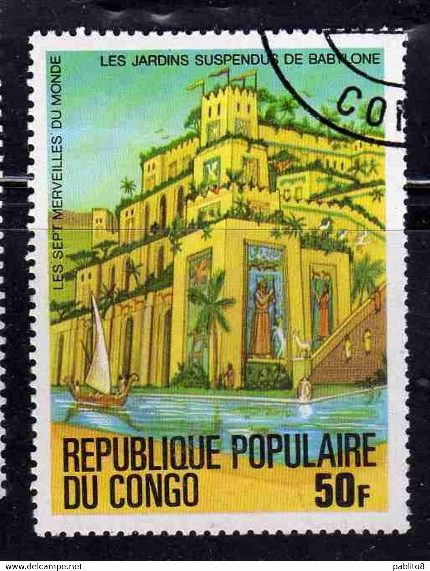 CONGO PEOPLE'S REPUBLIQUE REPUBLIC 1997 THE SEVEN WONDERS OF THE WORLD. HANGING GARDENS BABYLON 50fr OBLITERE USED USATO - Oblitérés