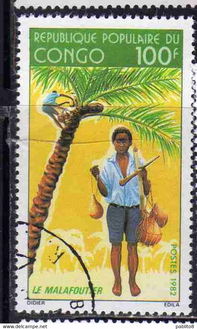 CONGO PEOPLE'S REPUBLIQUE REPUBLIC 1982 BOY GATHERING COCONUTS 100fr OBLITERE' USED USATO - Oblitérés