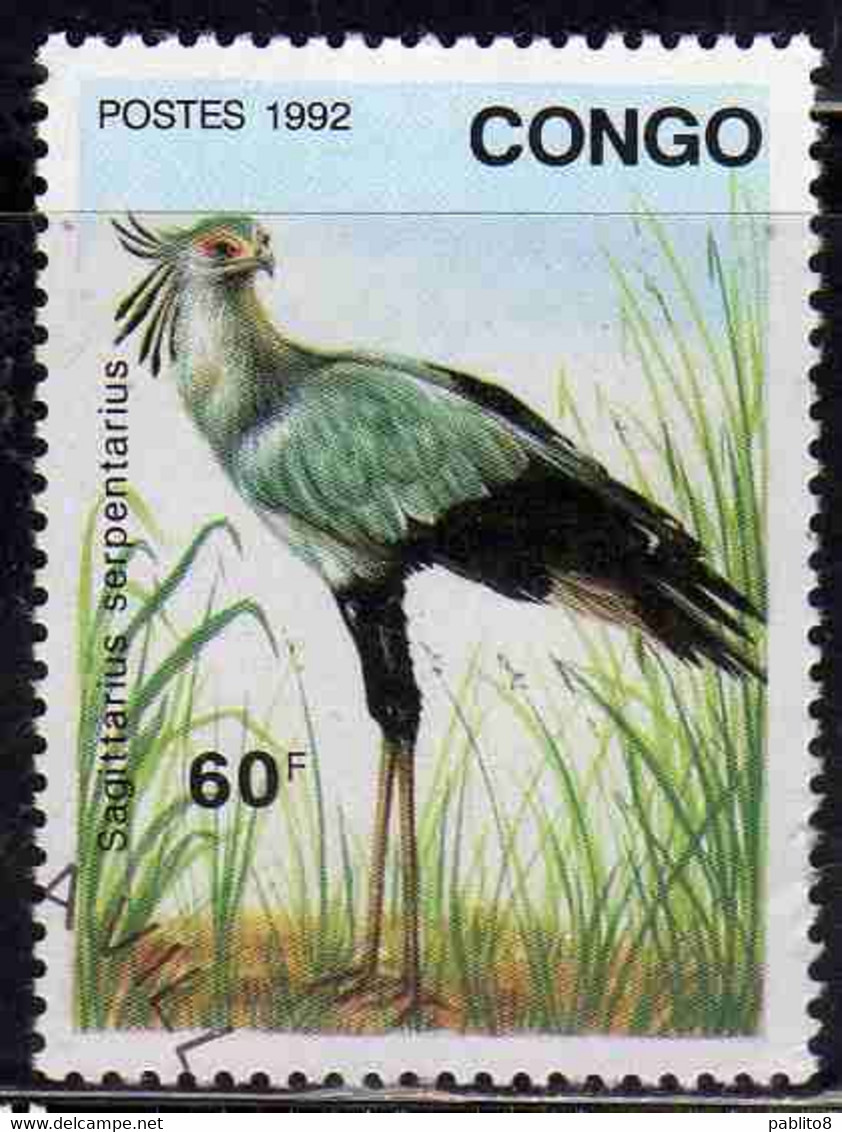 CONGO PEOPLE'S REPUBLIQUE REPUBLIC 1992 BIRDS FAUNA SAGITTARIUS SERPENTARIUS 60fr OBLITERE USED USATO - Oblitérés
